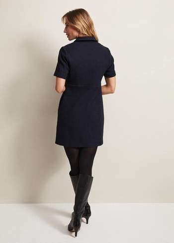 Phase Eight Lana Tweed Zip Tunic Dress Navy USA | 0849675-BW